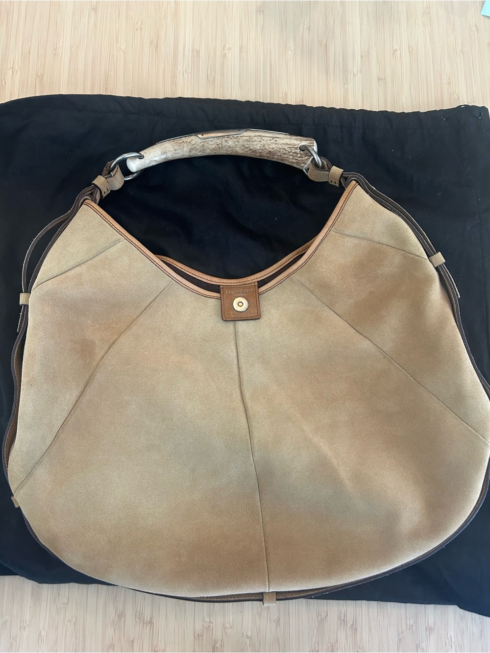 Yves Saint Laurent Rive Gauche Mombasa Hobo Bag Suede Calfskin Antler/Silver